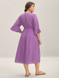 Scalloped Lace Surplice Ruffled Midi Dress