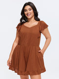 Stretchy Pleated Ruffle Hem Pocket Romper