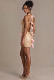 Embellished Open-Back Mini Dress in Gold
