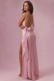 Satin Draped Bridesmaid Dress in Blush Pink
