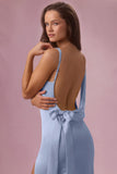 Satin Draped Bridesmaid Dress in Sky Blue
