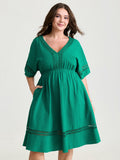 Pure Cotton Lace Trim V-Neck Mini Dress