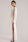 Long-Sleeve Draped Maxi Dress in Vanilla