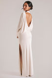 Long-Sleeve Draped Maxi Dress in Vanilla