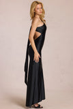 Asymmetric Tie-Back Gown in Black