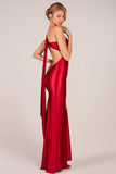Asymmetric Tie-Back Gown in Cherry