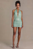 Embellished Open-Back Mini Dress in Sage Green