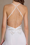 Chiffon Cowl-Neck Open-Back Gown in Snow
