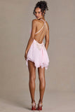 Chiffon Plunge-Neck Open-Back Mini Dress in Blossom