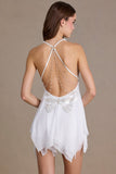 Chiffon Plunge-Neck Open-Back Mini Dress in Snow
