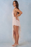 Halterneck Asymmetric Maxi Dress in Ivory Polka Dot Print
