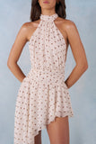 Halterneck Asymmetric Maxi Dress in Ivory Polka Dot Print