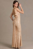 Embellished Open-Back Maxi Dress in Gold