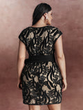 Sequin Mesh Belted Waist Mini Dress