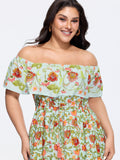 Floral Print Patchwork Off-Shoulder Maxi Dress