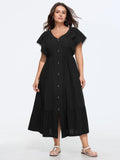 Cotton Button-Front Split Hem Midi Dress