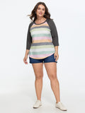 Supersoft Stretchy Striped Print Raglan Sleeve T-Shirt