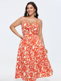 Floral Print Twist Front Midi Dress