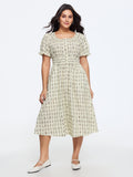 Geometric Print Shirred Waist Midi Dress