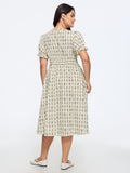 Geometric Print Shirred Waist Midi Dress