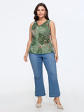 Watercolor Floral Lace V Neck Sleeveless Tank Top