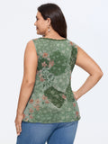 Watercolor Floral Lace V Neck Sleeveless Tank Top