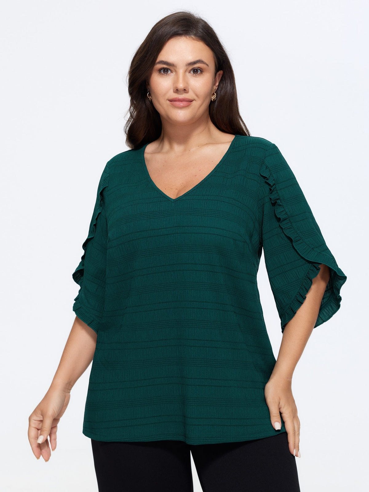 Textured Ruffle Petal Sleeve Blouse