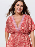 Supersoft V-Neck Floral Print Patchwork Maxi Dress