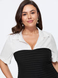 Shirt Collar Color Block Patchwork Top