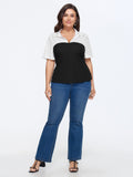 Shirt Collar Color Block Patchwork Top
