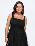 Floral Embroidered Mesh Square Neck Cami Midi Dress