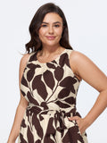 Round Neck Leaf Print Self Tie Wide Leg Jumpsuit
