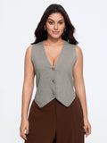 Heather Ribbed Metal Buttons Sweater Vest
