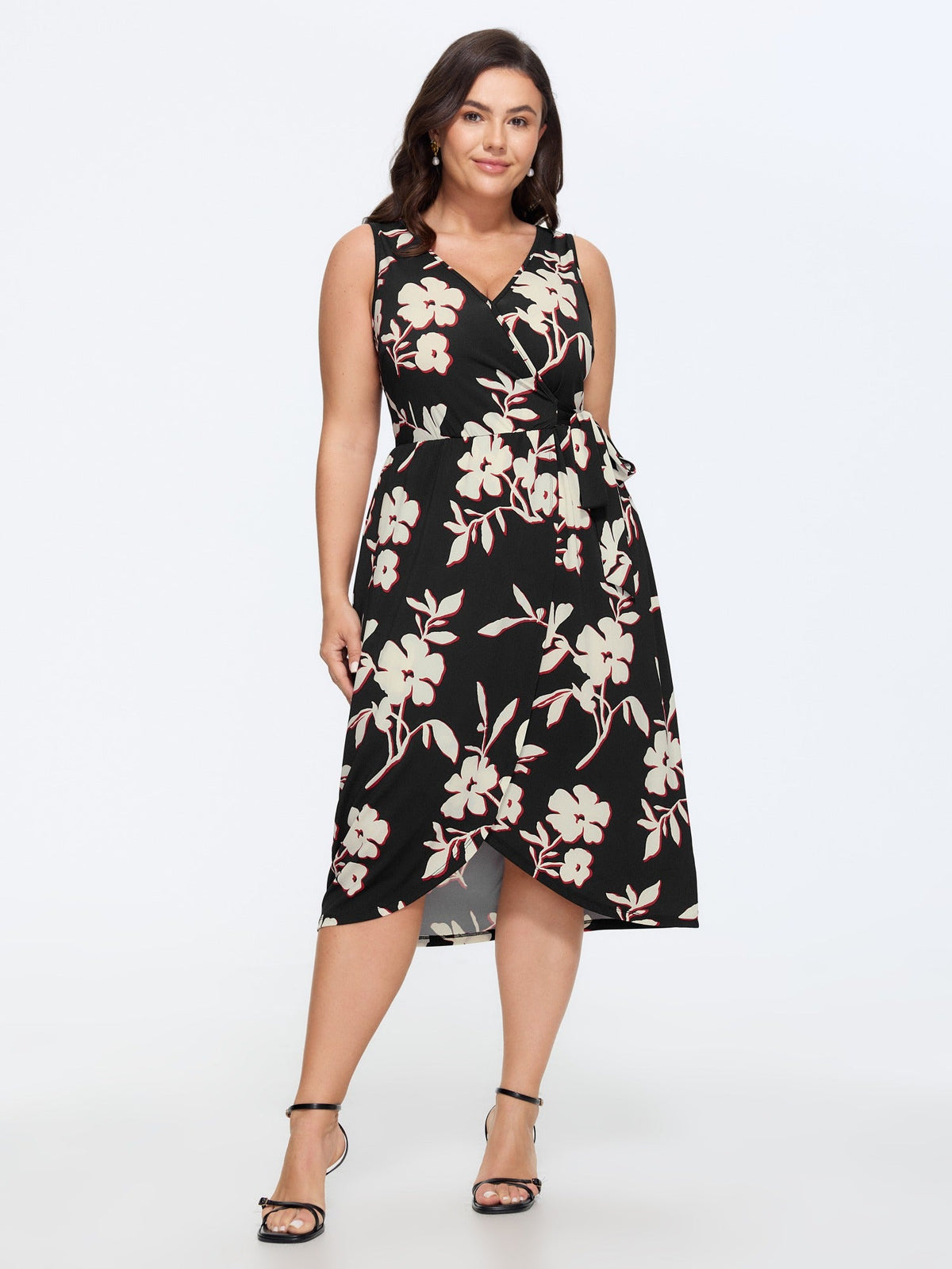 Floral Wrap Side Tie Asymmetrical Midi Dress
