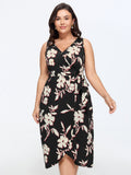 Floral Wrap Side Tie Asymmetrical Midi Dress