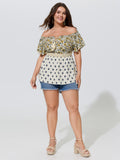 Floral Print Off-Shoulder Color Contrast Top