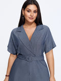 Solid Suit Collar Belted Romper
