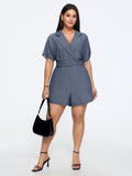 Solid Suit Collar Belted Romper