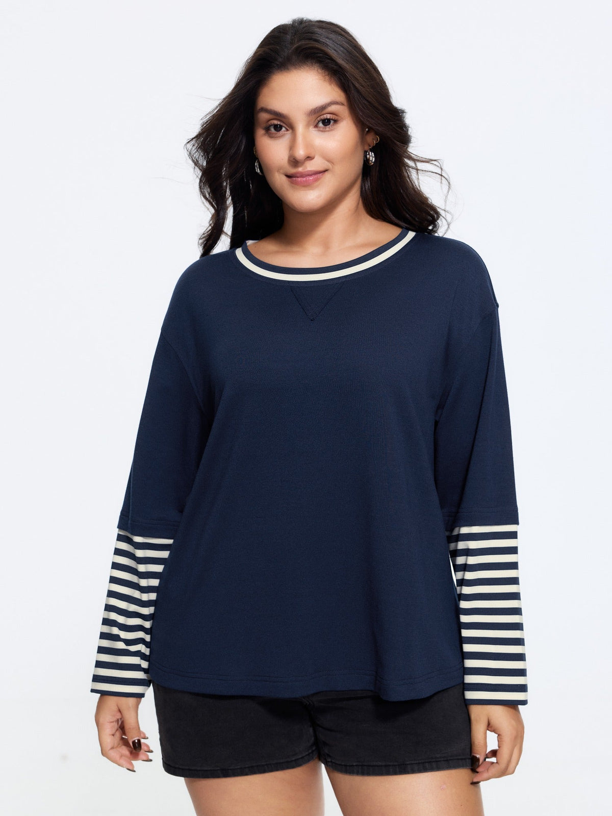 Crew Neck Stripe Print Patchwork Sweatshirt