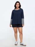 Crew Neck Stripe Print Patchwork Sweatshirt