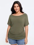 Supersoft Cashmere Like Boat Neck Ruched T-Shirt