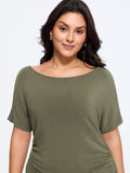Supersoft Cashmere Like Boat Neck Ruched T-Shirt