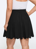 Elastic Waist Wave Scallop Hem Side Pocket Mini Skirt