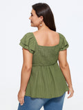 Square Neck Textured Shirred Back Blouse