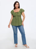 Square Neck Textured Shirred Back Blouse
