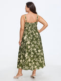 Floral Print Shirred Cami Midi Dress