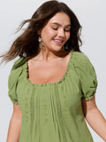 Cotton Floral Embroidery Eyelet Lace Trim Blouse