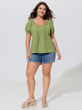 Cotton Floral Embroidery Eyelet Lace Trim Blouse