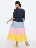 Cotton Color Block Tiered Maxi Dress