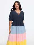 Cotton Color Block Tiered Maxi Dress